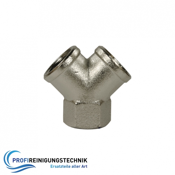 Verteilerstück Y-Stück mit 3x Innengewinde aus Messing vernickelt